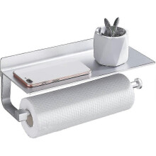 Kitchen Roll Holder with Shelf Nail Free, Self Adhesive, Space Aluminum Tissue