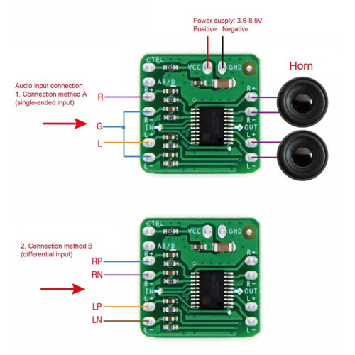 Differential Power Amplifier Board 2X10W Digital Class D Audio Power Amplifier HT8697 3.6-8.5V Differential Input