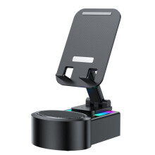 Soporte para Teléfono con Altavoz y Base Ajustable para Oficina, Soporte Plegable para Teléfono Móvil con Luz RGB V5.0 para Escritorio
