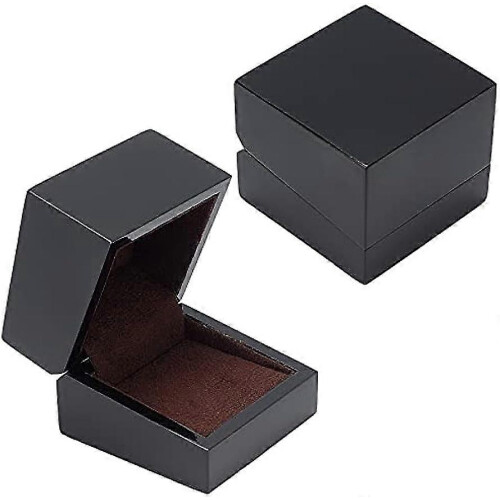 2 Pcs Small Square Wooden Ring Storage Box, Handmade Wedding Ring Box with Varnished Finish