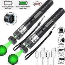 2 Pack Green Laser Pointer with 8000 m Range, Very Bright 1mW USB Rechargeable Battery