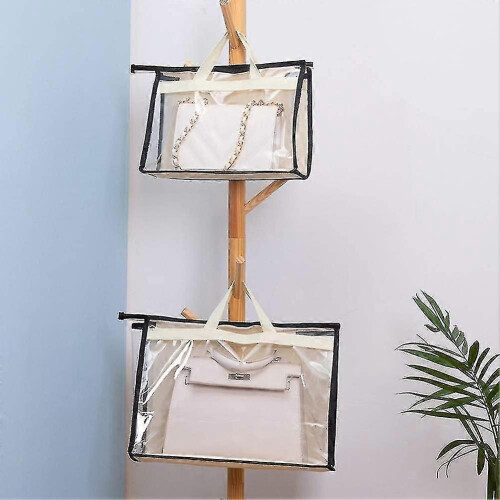 Breathable Sealed Hanging Wardrobe Storage Bag, Transparent Dustproof Organizer, Beige Large 1