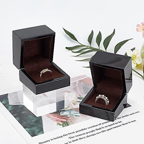 2 Pcs Small Square Wooden Ring Storage Box, Handmade Wedding Ring Box with Varnished Finish 1