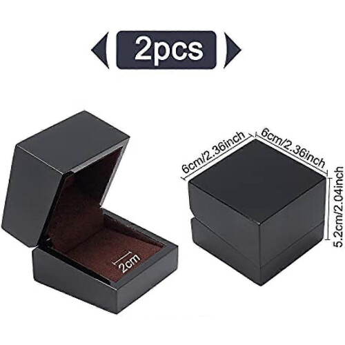 2 Pcs Small Square Wooden Ring Storage Box, Handmade Wedding Ring Box with Varnished Finish 2