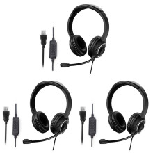 3X Cuffie USB Cablate Cuffie per Call Center con Microfono Cuffie Over-Ear con Cancellazione del Rumore di Gioco per Computer PC Laptop