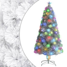 vidaXL Künstlicher Weihnachtsbaum mit Beleuchtung Weiß 120cm Glasfaser