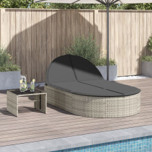 vidaXL Doppel-Sonnenliege mit Kissen Hellgrau Poly Rattan