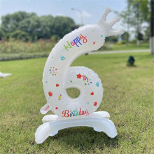 32 Inch Standing Crown 0-9 Number Balloons White Crown Birthday Celebration "Happy