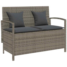 vidaXL Gartenbank mit Stauraum und Kissen Grau Poly Rattan