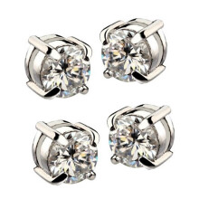 2 Paar Strass Magnet Ohrringe Herren Ohrschmuck Weiß + Silber Farbe