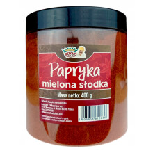 Sød, stødt rød paprika i et stort, smukt, genanvendeligt glas 400 g