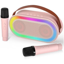 MáQuina de Karaoke, Juego de Altavoces PortáTil con 2 MicróFonos InaláMbricos con Luces LED (Rosa)