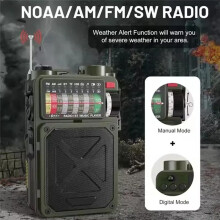 Radio Portátil Vintage con Dinamo y Manivela Solar, AM/FM/SW, Banda Completa, Radio de Emergencia, Altavoz con Linterna SOS.