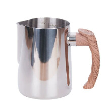 600 Ml Espresso-Melkopschuimkan, Houten Handvat, Melkkan, Espressokopje, Cappuccinokan, Melkkannetje, Zilver