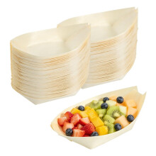 500 Pcs Disposable Wood Boat Plates Dishes 4 Inches Bamboo Plates Sushi Boat Disposable Bamboo Leaf Dish Serving Tray
