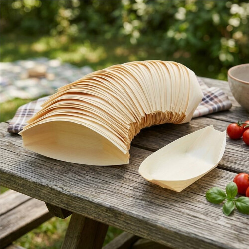 500 Platos Desechables de Madera con Forma de , de Bambú de 4 Pulgadas, para Sushi, de Hojas de Bambú. 2