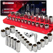 FORCEKRAFT Dugókulcs Készlet 1/2" 10-32mm 6-szögű 22 darabos