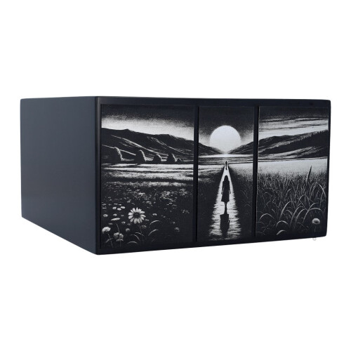 Sort Træurne med Graveret Triptyk Sort Træ Kremationsurne med Graveret Triptyk