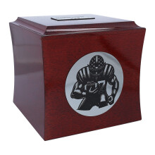 Træurne med Gravering af en amerikansk fodboldspiller Mahogniurne med Gravering af en fodboldspiller
