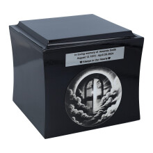 Kremationsurne Himmelske Porte med Gravering og Plakette Træurne Himmelske Porte Sort