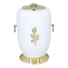 Hvid Metalurne For Voksne Med Gravering Af Rose Eller Kors Kremationsurne Metal Hvid Med Elegant Kors