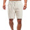 (XL, Khaki) Men Summer Linen Look Shorts Drawstring Loose Beach Pants Plus Size 1