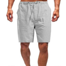 (XL, Grey) Men Summer Linen Look Shorts Drawstring Loose Beach Pants Plus Size