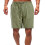 (S, Army Green) Men Summer Linen Look Shorts Drawstring Loose Beach Pants Plus Size 1