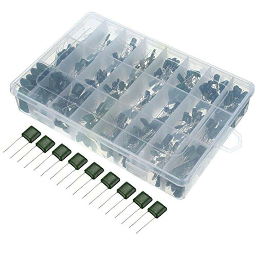 660Pcs 24 Values 100V 2A221-2A474 Polyester Film Capacitor Assortment Pack Kit 1