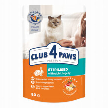 CLUB 4 PAWS PREMIUM VOKSEN KAT Steriliseret med kanin - 80 g pose