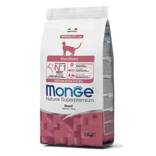Monge Steriliseret Monoprotein Tørfoder til Katte med Oksekød 1,5 kg