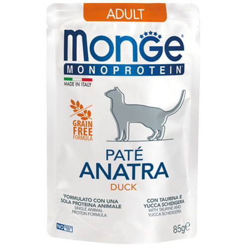 Monge Kattefoder til voksne katte, monoprotein, andepaté, 85 g