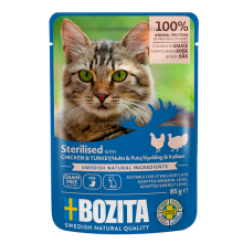 BOZITA Sterilizált húsdarabok szószban csirkével és pulykával 85g