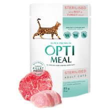 OPTIMEAL Macskaeledel Sterilizált Marha- és Pulykafilé 85g