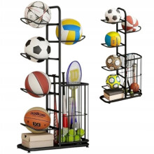 Stativ til 5 bolde med kurv opbevaring flerniveau organizer Art Sport