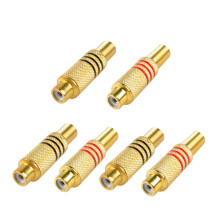 RCA-Connectorstekker, 6 Stuks RCA-Vrouwelijke Plugschroeven Audio Video In- Jack Adapter Verguld Soldeertype, Goud