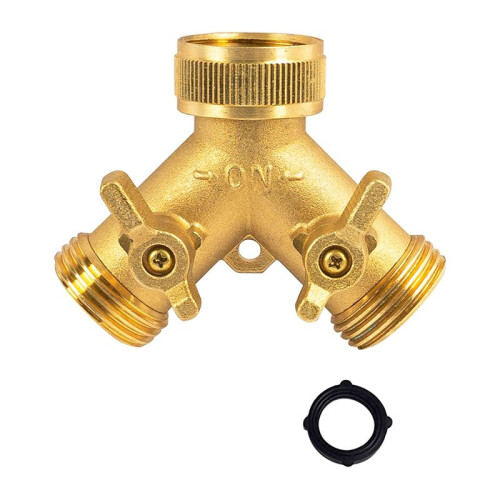 Brass Garden Hose Splitter (2 Way), Solid Brass Hose Y Splitter 2 Valves 1