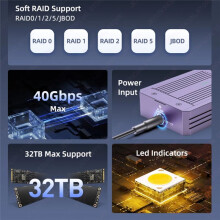 4Bay M.2 NVMe SSD Enclosure with for  4/3 USB4 40Gbps Supports  0/1/5/10 Docking Station for Data Storage