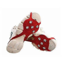 (Red) suitable for kids non-slip snow cleats shoe covers ice spikes grips crampons