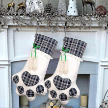 Pet Cat Christmas Stocking Hanging Christmas Stocking with Large Paw Compatible with Christmas Tree Decorations, 18 X 11 Inches