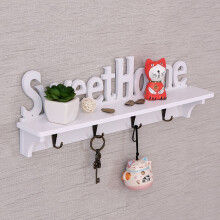 1Pc 4 Haken Planken Hoed Sleutelhouders Sweet Home Woorden Opbergplank Ophanghaken Wandgemonteerd Rek Thuisopslag Houder