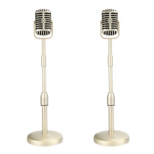 2X Vintage Desktop Microphone Prop Model with Adjustable Height, Classic Retro Style Microphone Stand Fake Mic Prop,Gold