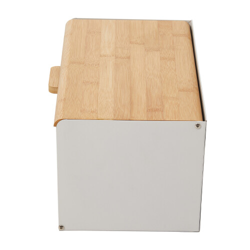 Living And Home Countertop Metal Bread Box with Bamboo Lid 1