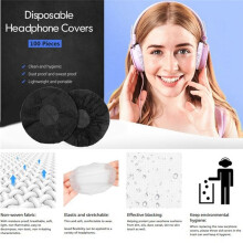100Pcs/Set Gaming Cafe Disposable Headset Cover Non-Woven Headband Dustproof Sweatproof Headset Cover, Black