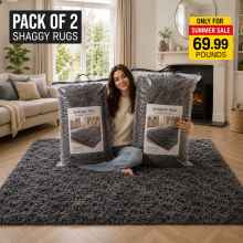 (2X) 160x230cm Grey Shaggy Rugs-Extra Large Faux Fur Shaggy Carpet | Summer Sale Pack of 2 Bundle