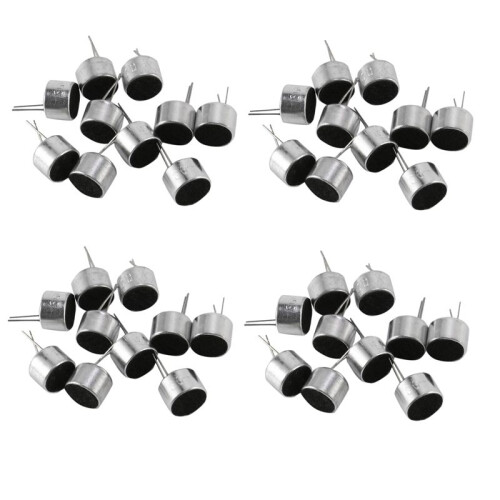 40 Pcs 2 Pin  MIC Capsule Electret Condenser Microphone Silver Tone Black