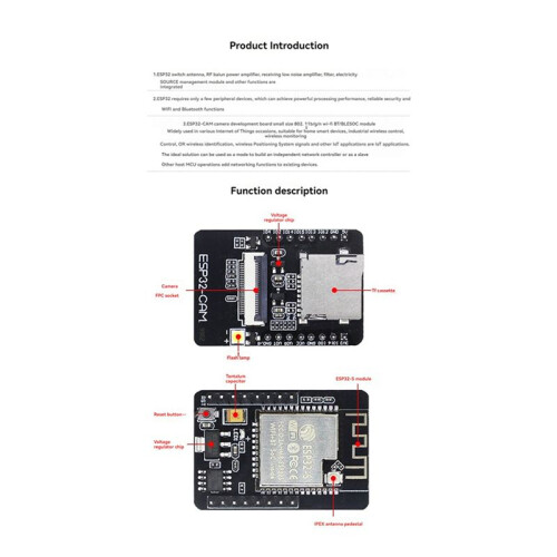 5X Placa de Desarrollo ESP32-CAM Módulo WiFi+Cámara OV2640+Base ESP32 WIFI  IoT Placa Base CPU de 32 Bits de Doble Núcleo