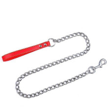 Pet Dog Walking Training Chain Lead Puppy Leash with PU Leather Handle(Red 2mm*120cm) SP