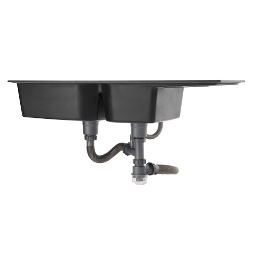 Living And Home Double Bowl Quartz Resin Composite Kitchen Sink with Waste Kit 2