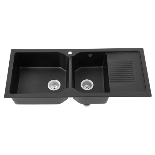 Living And Home Double Bowl Quartz Resin Composite Kitchen Sink with Waste Kit 1